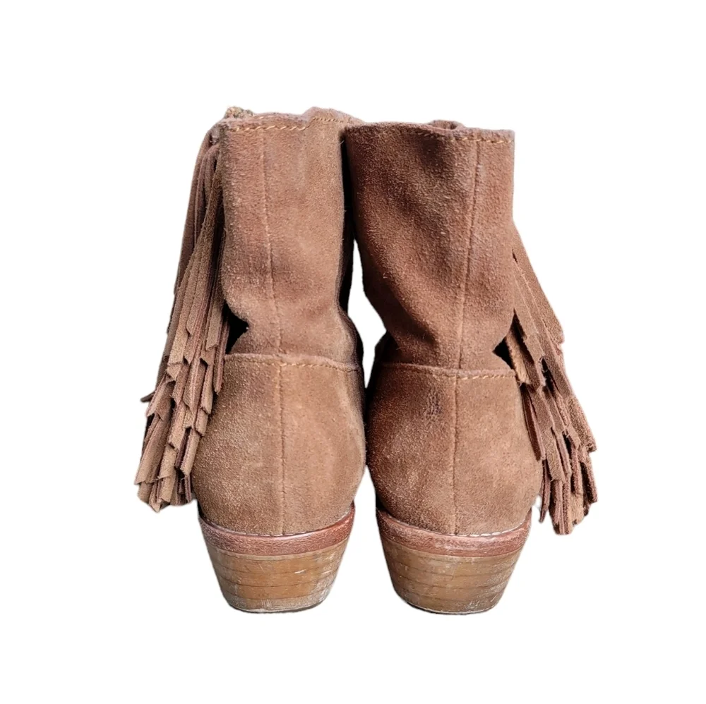 Zadig & Voltaire Pearce‎ Fringe Taupe Suede Ankle Booties Women's 6